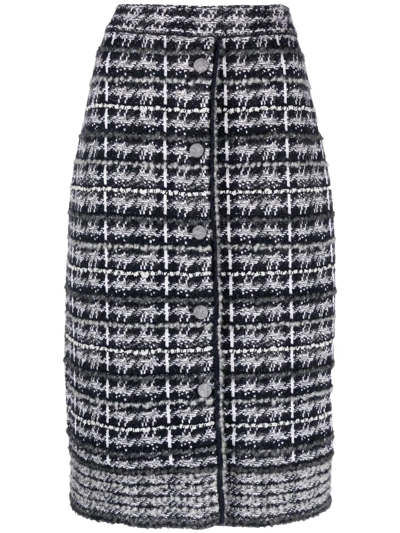 Thom Browne Check Tweed Pencil Skirt In Grey