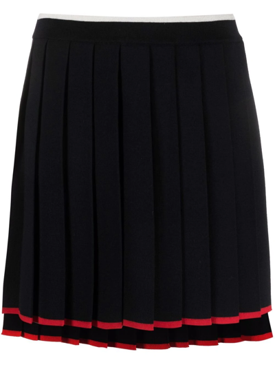 Thom Browne Wool Blend Knit Pleated Mini Skirt In Navy