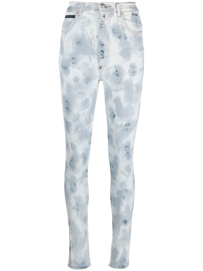 Philipp Plein High-waisted Tie-dye Jeggings In Blau