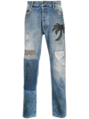 Palm Angels Curved Palm Tree Regular Denim Pants In Blau
