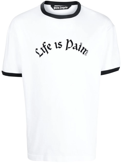 Palm Angels Slogan-print Short-sleeve T-shirt In Weiss