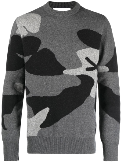The Power For The People Intarsia-knit Crew-neck Jumper In Grey