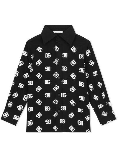 Dolce & Gabbana Kids' Dg Logo-print Cotton Shirt In Black