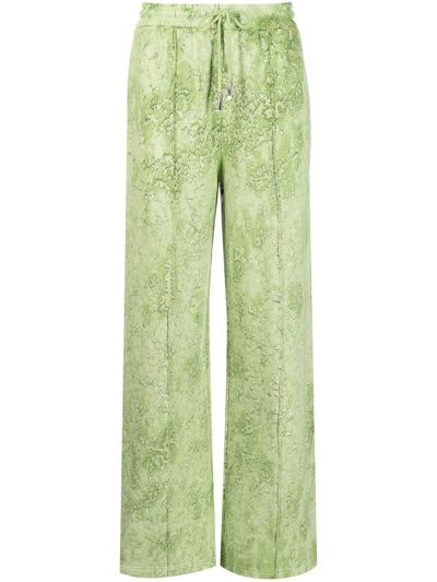 Feng Chen Wang Hand-painted Wide-leg Track Pants In Green