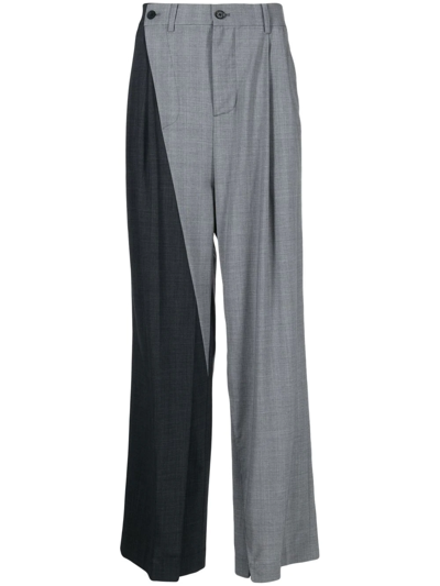 Feng Chen Wang Two-tone Checked Trousers In Grey