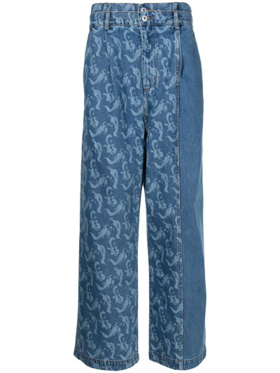 Feng Chen Wang Phoenix Denim Layered Jeans In Blue