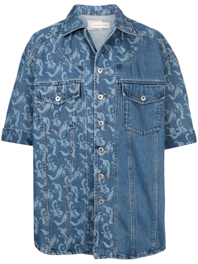 Feng Chen Wang Phoenix-print Denim Shirt In Blue