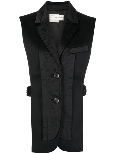 Feng Chen Wang Multi-layered Button-down Vest In Black