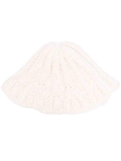 Mm6 Maison Margiela Ribbed Knit Bucket Hat In 001f Off White