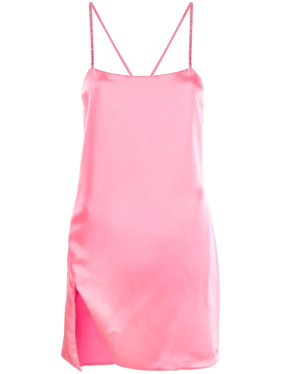 Attico Fujiko Crystal-embellished Satin Mini Dress In Neon Pink