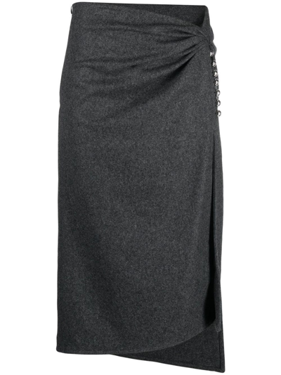 Rabanne Wrap Ruched Midi Skirt In Grau