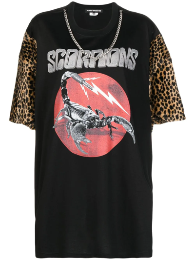 Junya Watanabe Leopard-sleeve Graphic Print T-shirt In Black