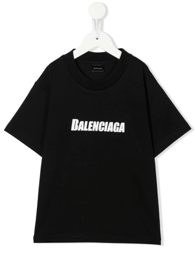 Balenciaga Logo-print Crew-neck T-shirt In Schwarz