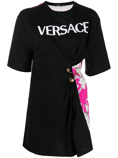 Versace Silver Baroque Safety Pin T-shirt, Female, Black+print, 52