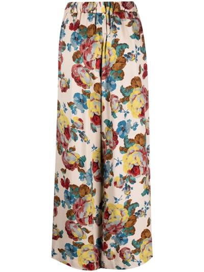 Antonio Marras Floral-print Cropped Trousers In Nude