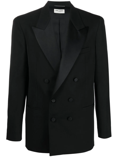 Saint Laurent Double-breasted Tailored Blazer In Noir