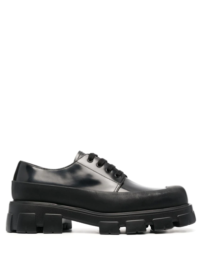 Prada Mens Black Brand-embossed Leather Derby Shoes
