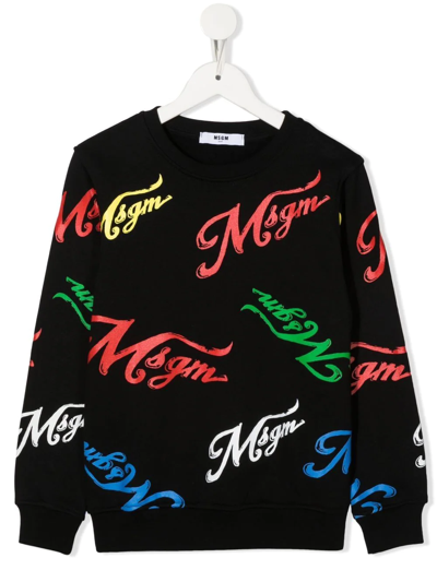 Msgm Rainbow Logo-print Sweatshirt In Schwarz