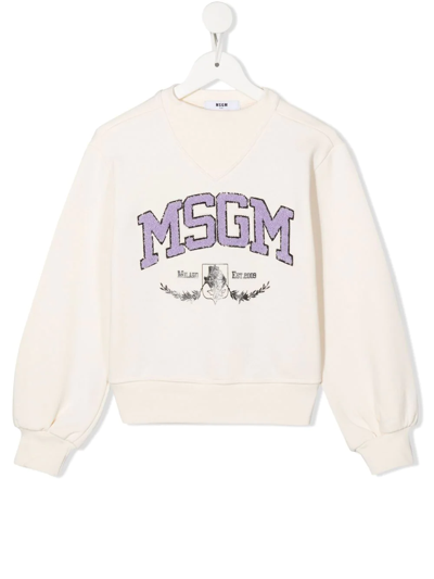 Msgm Kids' Ivory Sweatshirt For Girl With Logo