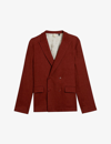 Ted Baker Shutton Double-breasted Wool And Linen-blend Blazer In Red