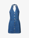 REFORMATION PAMELA HALTER-NECK ORGANIC-DENIM MINI DRESS