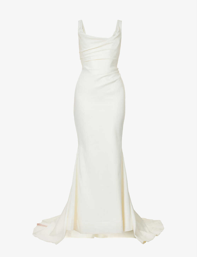House Of Cb Emilie Cowl-overlay Satin Bridal Gown In Off White