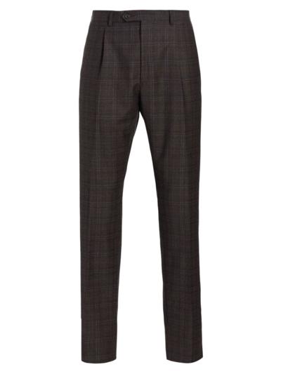 Saks Fifth Avenue Collection Plaid Wool Dress Trousers In Chestnut