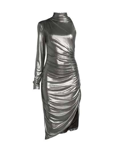 One33 Social Women's Metallic Ruched Asymmetrical Dress In Grey