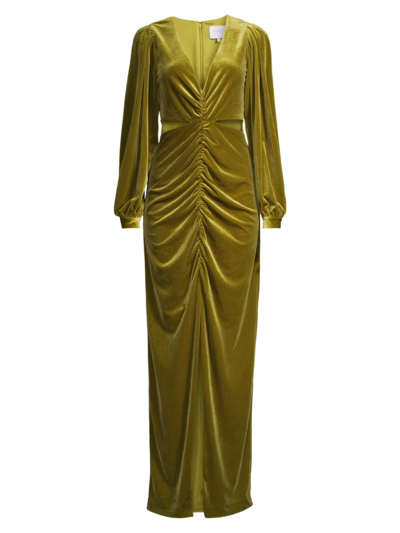 One33 Social Velvet Ruched Cut-out Maxi Dress In Chartreuse