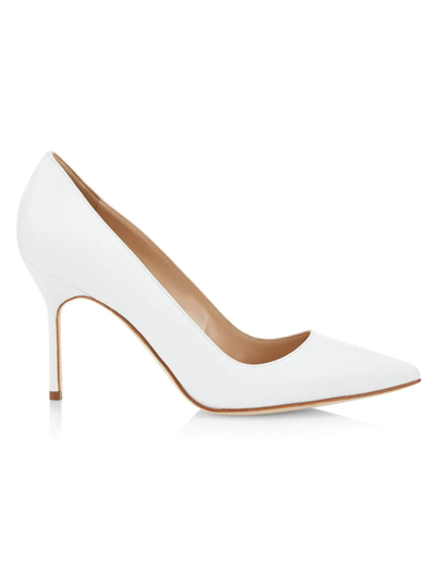 Manolo Blahnik Bb 105 Pointed-toe Patent-leather Courts In White