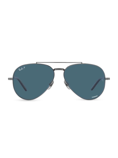 Ray Ban Aviator Ii Titanium Sunglasses Gunmetal Frame Blue Lenses Polarized 58-14