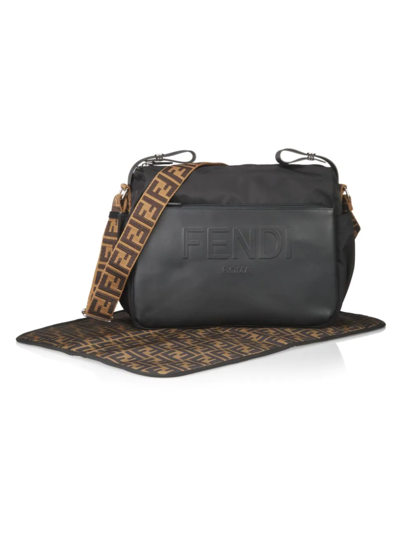 Fendi Logo Diaper Bag & Changing Mat In Black Brown