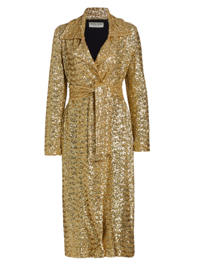 Chiara Boni La Petite Robe Saveria Long Sequin Wrap Coat In Oro