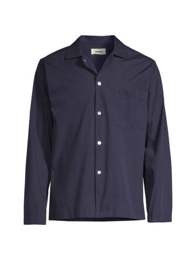 Tekla Camp-collar Organic Cotton-poplin Pyjama Shirt In Blue