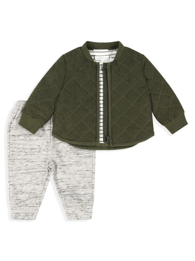 Miniclasix Baby Boy's Quilted Jacket, Top & Pants Set In Green