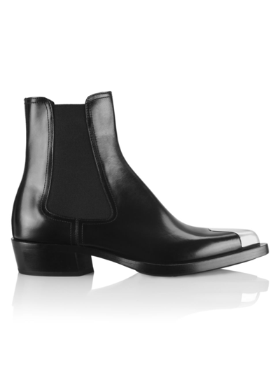 Alexander Mcqueen Calf Leather Ankle Boots In Black