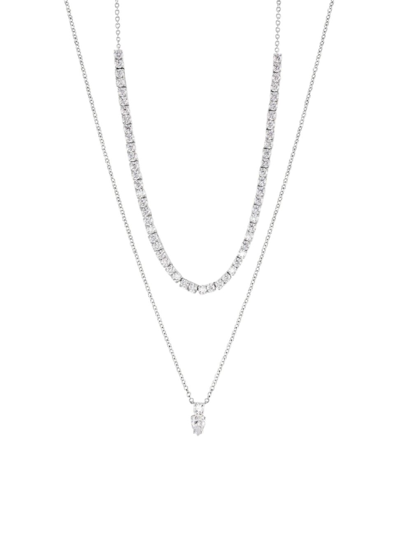 Adriana Orsini Women's Loveall 18k-white-gold-plated & Cubic Zirconia Double-chain Necklace In White Gold