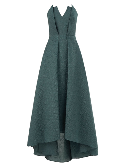 Theia Imogen Strapless High-low Jacquard Gown In Pine