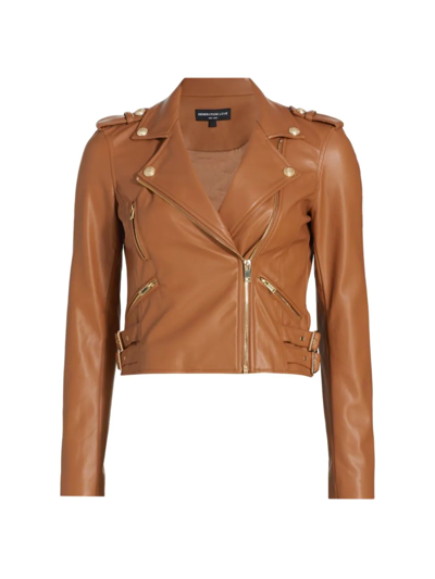 Generation Love Diana Vegan Leather Moto Jacket In Chocolate Gold