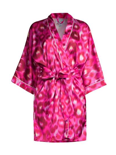 Averie Sleep Into The Wild Linda Leopard Short Robe In Fuschia Pink