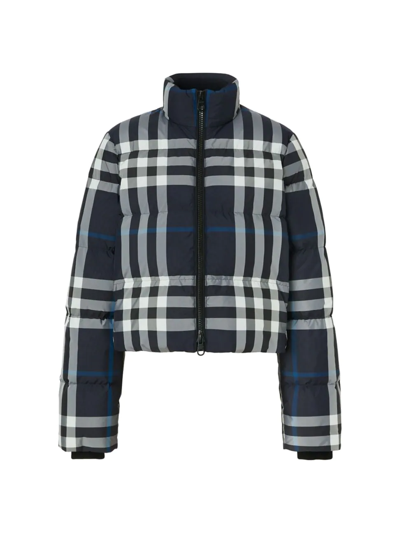 Burberry Aldfield Cropped Check Puffer Jacket In White Dc Blue Ip Chk