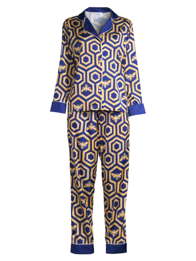 Averie Sleep Two-piece Colbee Honeycomb Print Pajama Set In Navy Blue