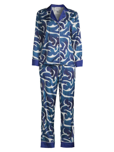 Averie Sleep Two-piece Hamu Print Pajama Set In Royal Blue