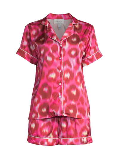 Averie Sleep Two-piece Into The Wild Linda Leopard Short Pajama Set In Fuschia Pink