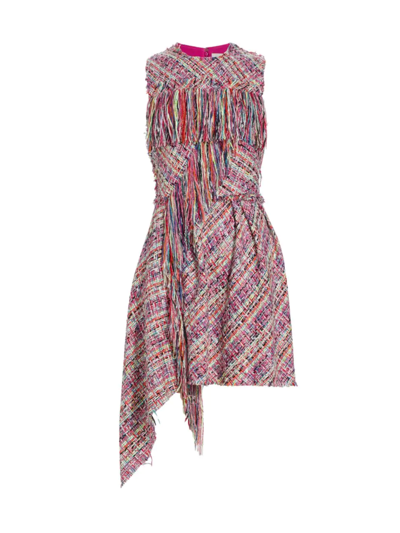 Jason Wu Collection Tweed Sleeveless Fringe Minidress In Linen
