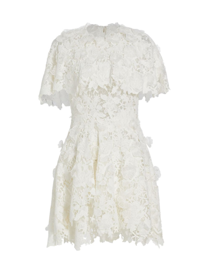 Jason Wu Collection Floral Guipure Lace Cape Minidress In Chalk