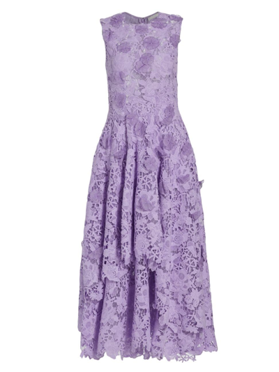 Jason Wu Collection Floral Guipure Sleeveless Lace Dress In Lavender