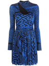 Versace Monogram Multi Foulard Long Sleeve Mini Dress In Blue