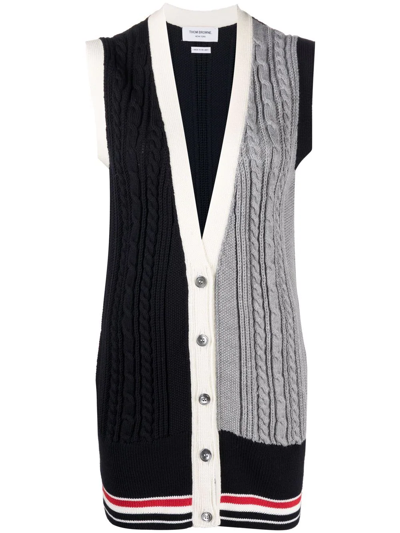 Thom Browne Rwb-stripe Cable-knit Vest In White