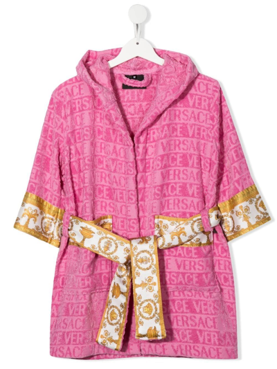 Versace Medusa Logo-print Hooded Robe In Candy Pink